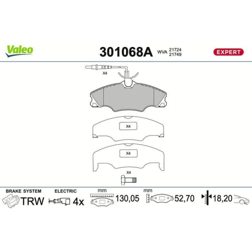 VALEO Bremsbelagsatz, Scheibenbremse EXPERT 301068A