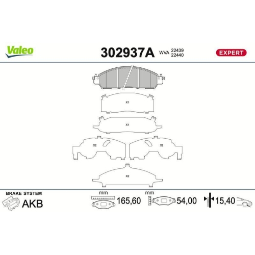 VALEO Bremsbelagsatz, Scheibenbremse EXPERT 302937A