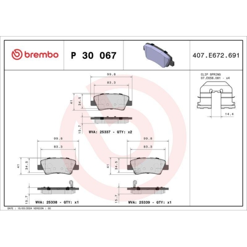 BREMBO Bremsbelagsatz, Scheibenbremse PRIME LINE P 30 067