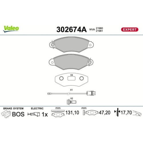 VALEO Bremsbelagsatz, Scheibenbremse EXPERT 302674A
