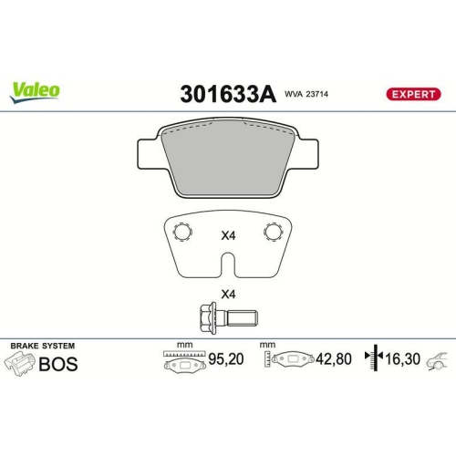 VALEO Bremsbelagsatz, Scheibenbremse EXPERT 301633A
