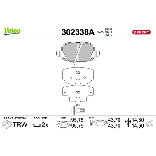 VALEO Bremsbelagsatz, Scheibenbremse EXPERT 302338A