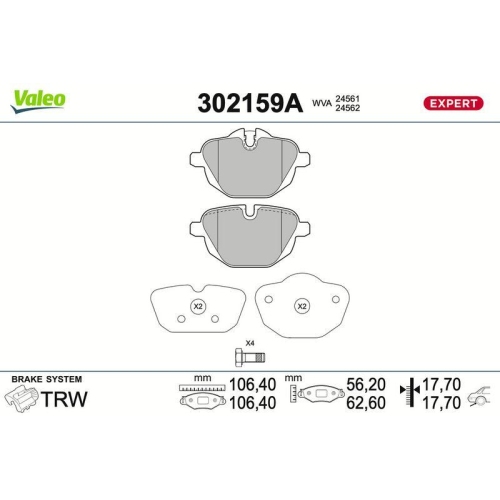 VALEO Bremsbelagsatz, Scheibenbremse EXPERT 302159A