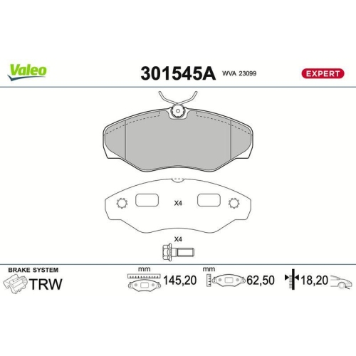 VALEO Bremsbelagsatz, Scheibenbremse EXPERT 301545A