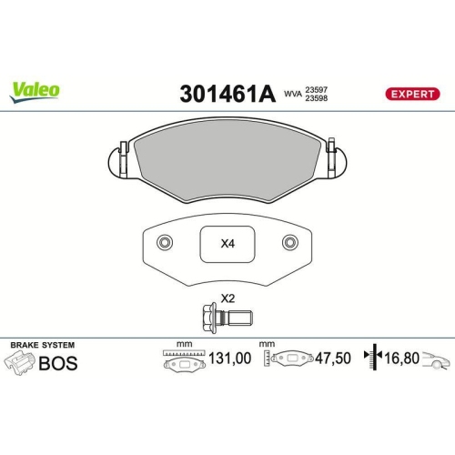 VALEO Bremsbelagsatz, Scheibenbremse EXPERT 301461A