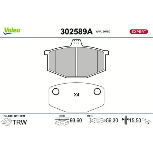 VALEO Bremsbelagsatz, Scheibenbremse EXPERT 302589A