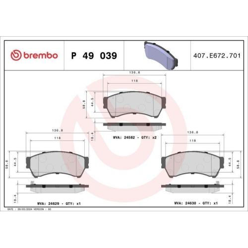 BREMBO Bremsbelagsatz, Scheibenbremse PRIME LINE P 49 039
