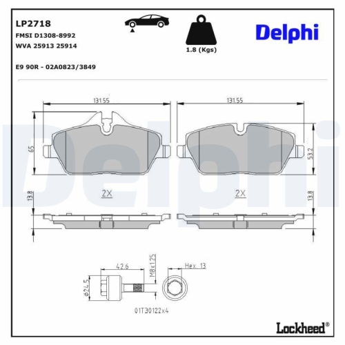 DELPHI Bremsbelagsatz, Scheibenbremse LP2718