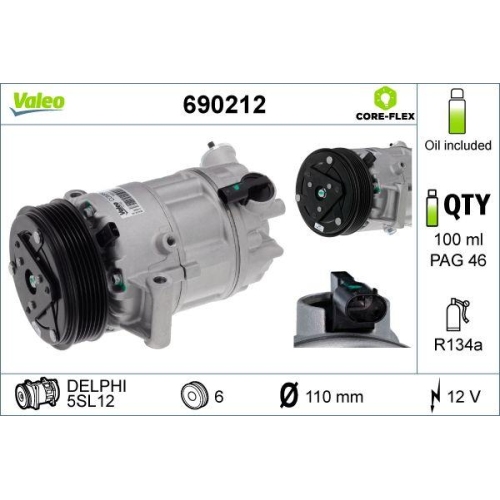 VALEO Kompressor, Klimaanlage VALEO CORE-FLEX 690212