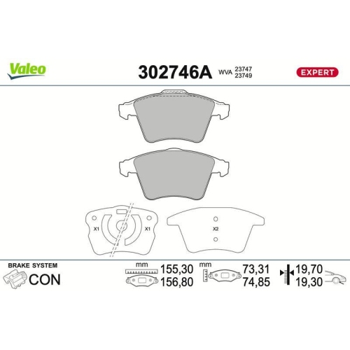VALEO Bremsbelagsatz, Scheibenbremse EXPERT 302746A