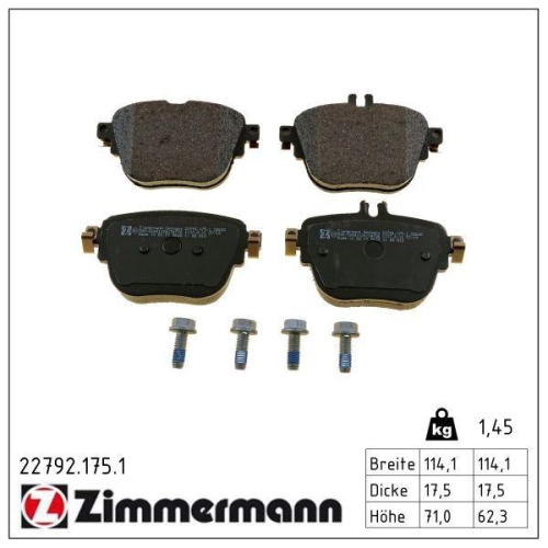 ZIMMERMANN Bremsbelagsatz, Scheibenbremse 22792.175.1