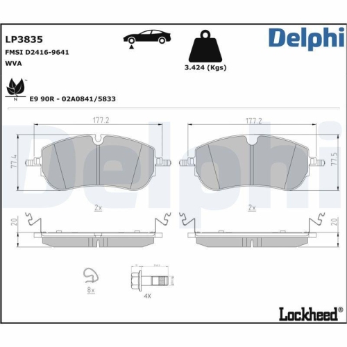 DELPHI Bremsbelagsatz, Scheibenbremse LP3835