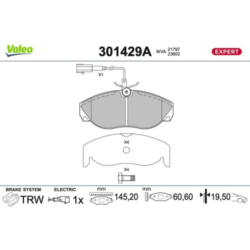 VALEO Bremsbelagsatz, Scheibenbremse EXPERT 301429A