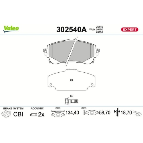 VALEO Bremsbelagsatz, Scheibenbremse EXPERT 302540A