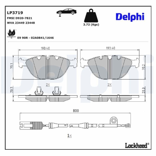 DELPHI Bremsbelagsatz, Scheibenbremse LP3719