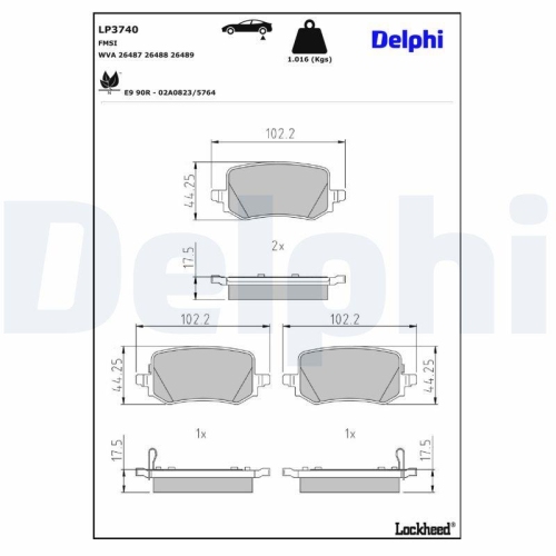 DELPHI Bremsbelagsatz, Scheibenbremse LP3740
