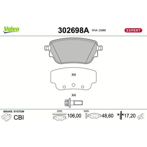 VALEO Bremsbelagsatz, Scheibenbremse EXPERT 302698A