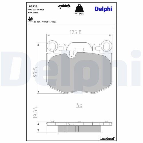 DELPHI Bremsbelagsatz, Scheibenbremse LP3923