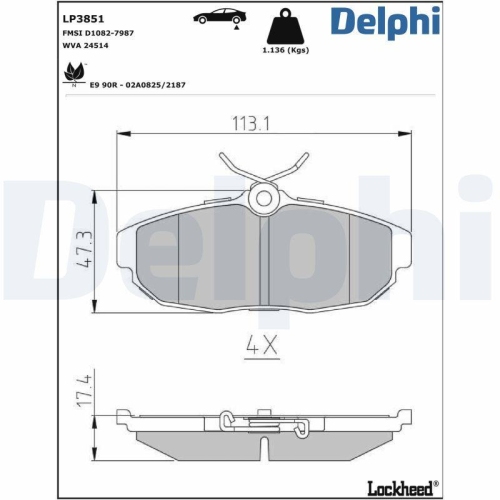 DELPHI Bremsbelagsatz, Scheibenbremse LP3851