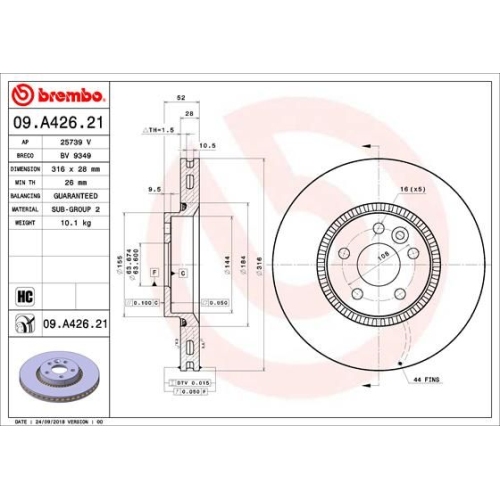 BREMBO Bremsscheibe PRIME LINE - UV Coated 09.A426.21