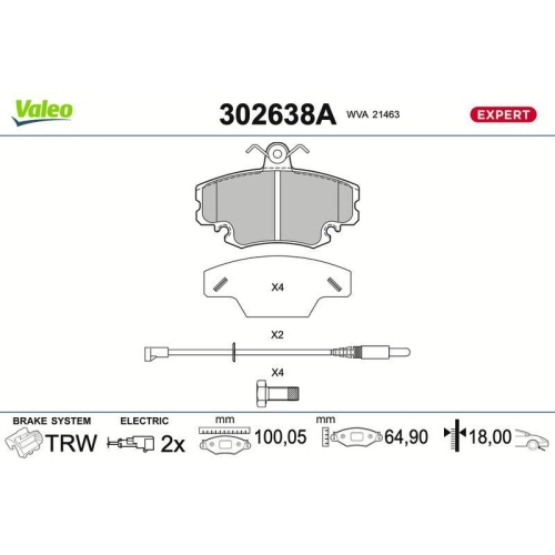 VALEO Bremsbelagsatz, Scheibenbremse EXPERT 302638A