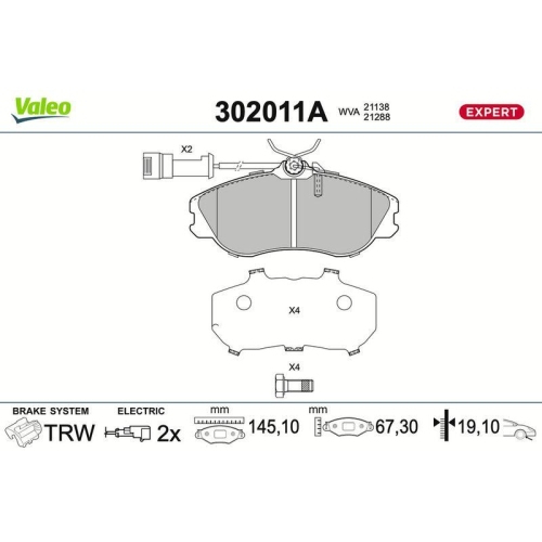 VALEO Bremsbelagsatz, Scheibenbremse EXPERT 302011A