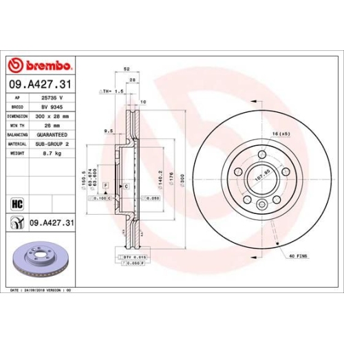 BREMBO Bremsscheibe PRIME LINE - UV Coated 09.A427.31