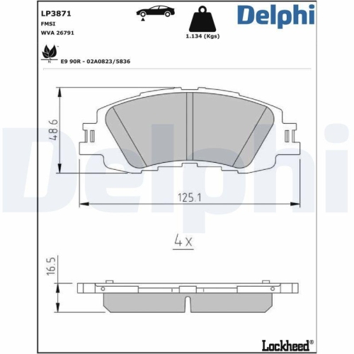 DELPHI Bremsbelagsatz, Scheibenbremse LP3871