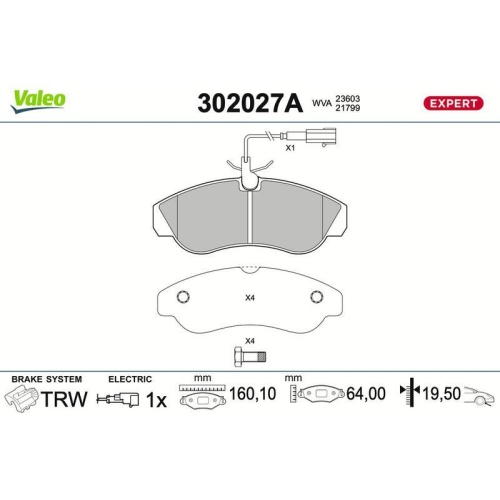 VALEO Bremsbelagsatz, Scheibenbremse EXPERT 302027A