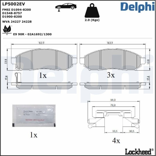 DELPHI Bremsbelagsatz, Scheibenbremse LP5002EV