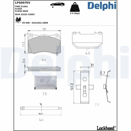 DELPHI Bremsbelagsatz, Scheibenbremse LP5007EV