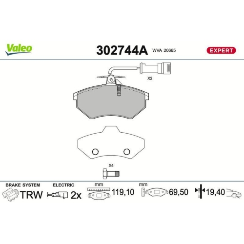 VALEO Bremsbelagsatz, Scheibenbremse EXPERT 302744A