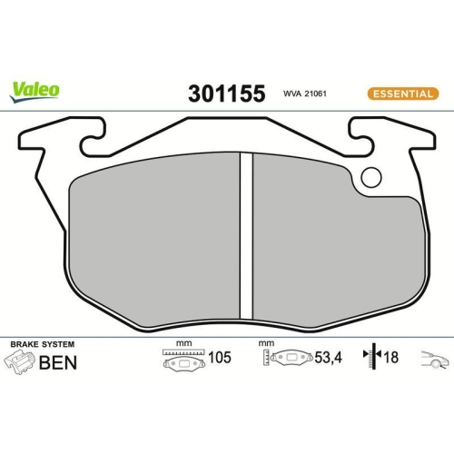 VALEO Bremsbelagsatz, Scheibenbremse ESSENTIAL 301155