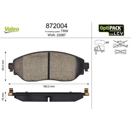 VALEO Bremsbelagsatz, Scheibenbremse OPTIPACK for LCV 872004