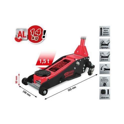 performance Hydraulischer Aluminium-Wagenheber 1500 kg Hubhöhe: 90-360 mm