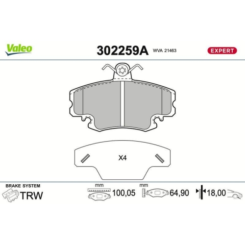 VALEO Bremsbelagsatz, Scheibenbremse EXPERT 302259A