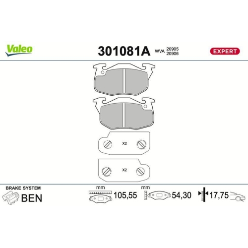 VALEO Bremsbelagsatz, Scheibenbremse EXPERT 301081A
