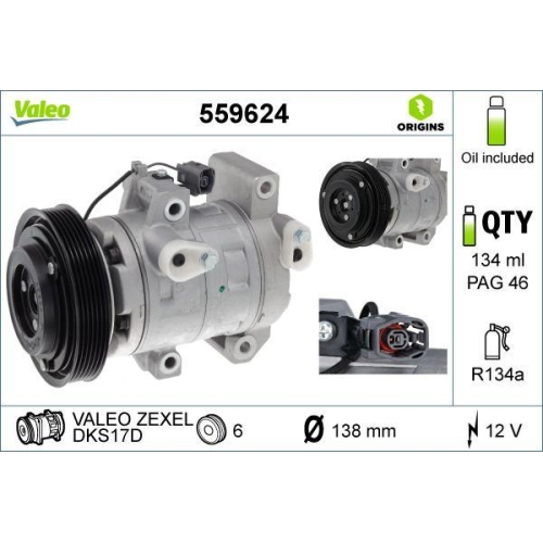 VALEO Kompressor, Klimaanlage VALEO ORIGINS - NEW O.E. TECHNOLOGIE 559624