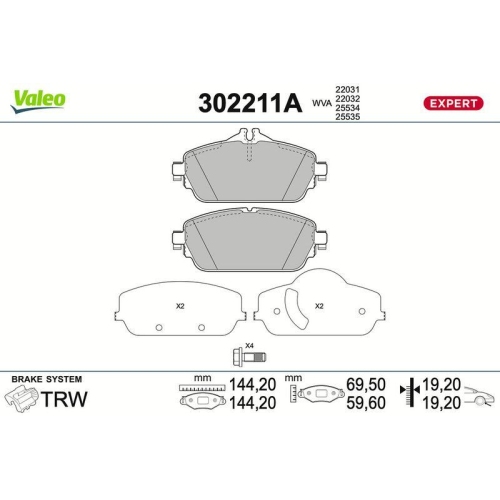 VALEO Bremsbelagsatz, Scheibenbremse EXPERT 302211A