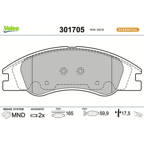 VALEO Bremsbelagsatz, Scheibenbremse ESSENTIAL 301705