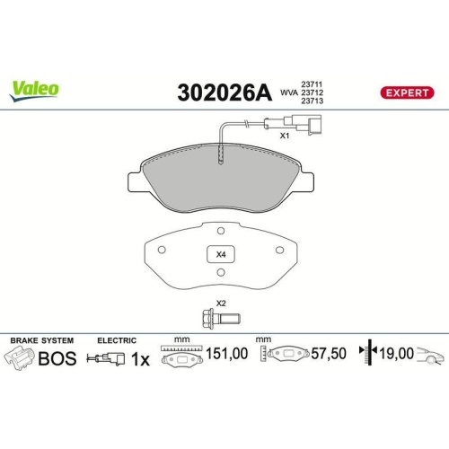 VALEO Bremsbelagsatz, Scheibenbremse EXPERT 302026A