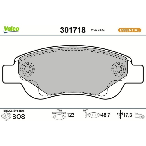 VALEO Bremsbelagsatz, Scheibenbremse ESSENTIAL 301718