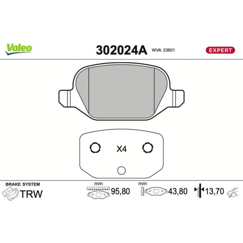 VALEO Bremsbelagsatz, Scheibenbremse EXPERT 302024A