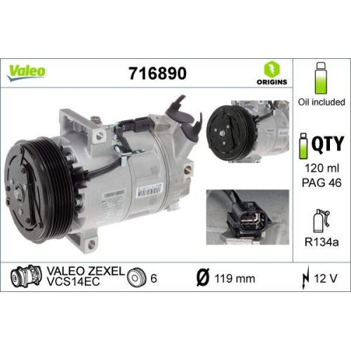 VALEO Kompressor, Klimaanlage VALEO ORIGINS - NEW O.E. TECHNOLOGIE 716890
