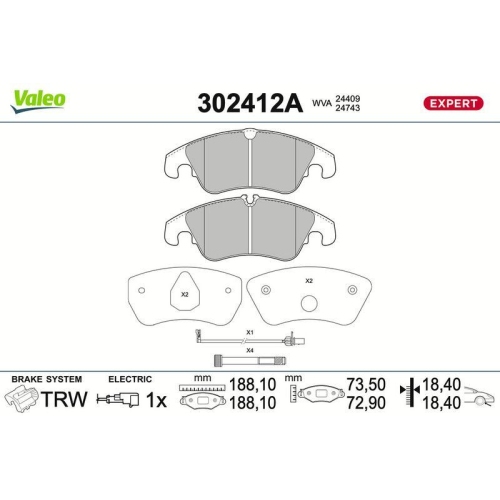 VALEO Bremsbelagsatz, Scheibenbremse EXPERT 302412A