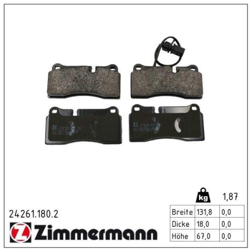 ZIMMERMANN Bremsbelagsatz, Scheibenbremse 24261.180.2