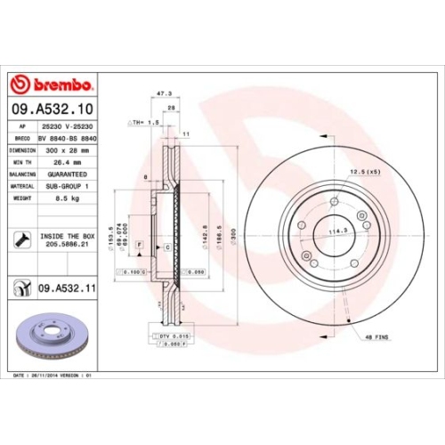 BREMBO Bremsscheibe PRIME LINE - UV Coated 09.A532.11
