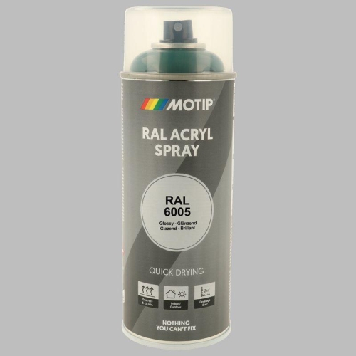 Lackspray Farbe schnell trocknend RAL 6005 moosgr&uuml;n hochglanz 400ml MOTIP 07128