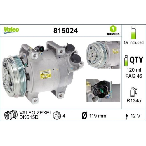 VALEO Kompressor, Klimaanlage VALEO ORIGINS - NEW O.E. TECHNOLOGIE 815024