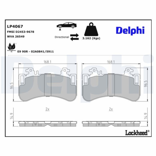 DELPHI Bremsbelagsatz, Scheibenbremse LP4067